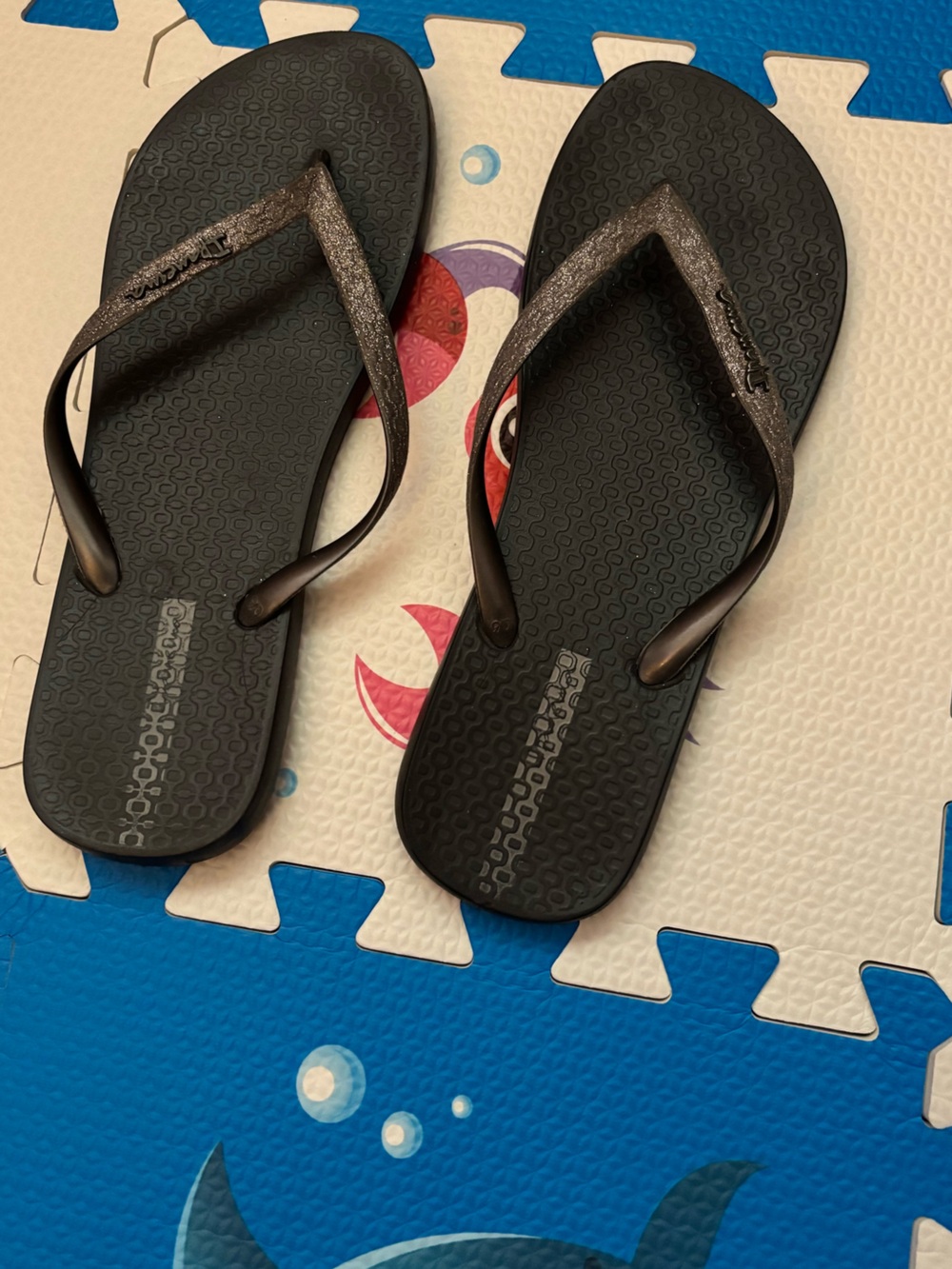 Ipanema Black Flip Flop Sandals with Metallic Brown Straps